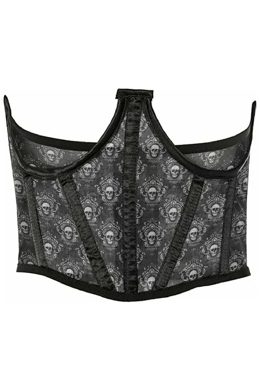 Last Chance Lavish Black & White Skull Mesh Open Cup Waist Cincher