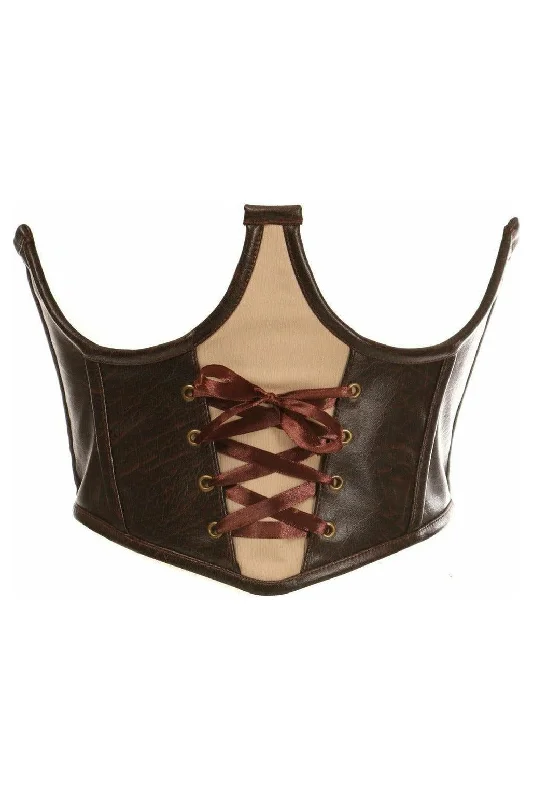 Year-End Deals Top Drawer Faux Leather Steel Boned Lace-Up Open Cup Waist Cincher