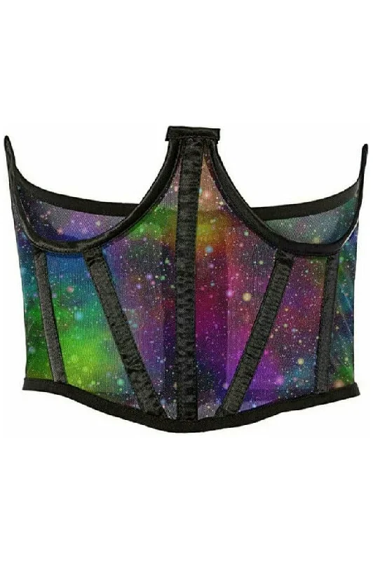 Overstock Lavish Galaxy Print Mesh Open Cup Waist Cincher