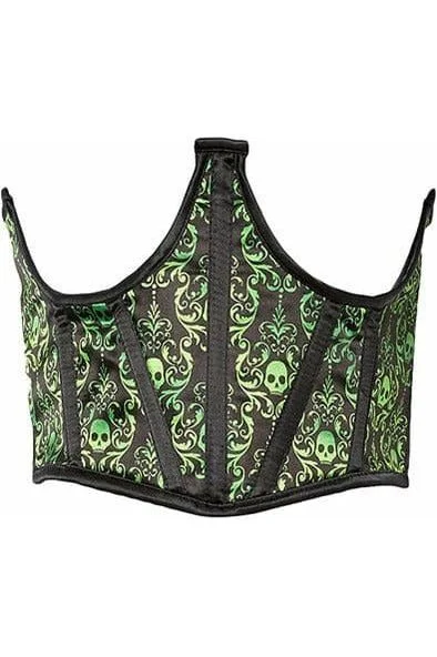 Midnight Madness Lavish Green & Black Skull Satin Open Cup Waist Cincher