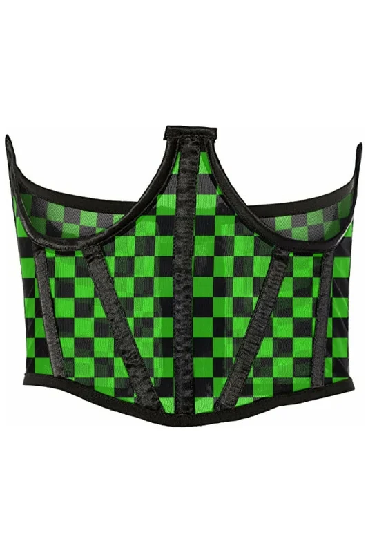 Special Offer Lavish Neon Green/Black Checker Print Mesh Open Cup Waist Cincher