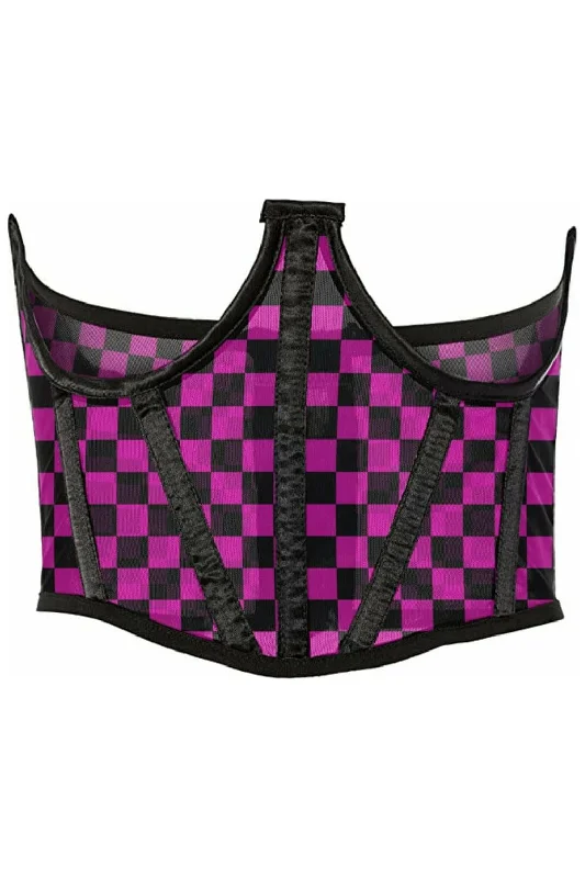 Flash Sale Lavish Neon Pink/Black Checker Print Mesh Open Cup Waist Cincher