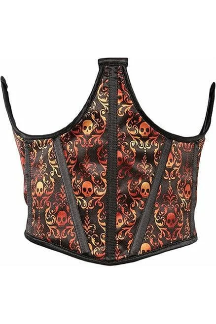 Weekend Deals That Sizzle Lavish Orange & Black Skull Satin Open Cup Waist Cincher