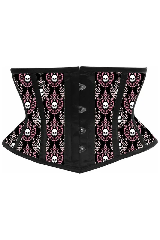 Crazy Savings Lavish Pink & White Skull Satin Mini Cincher