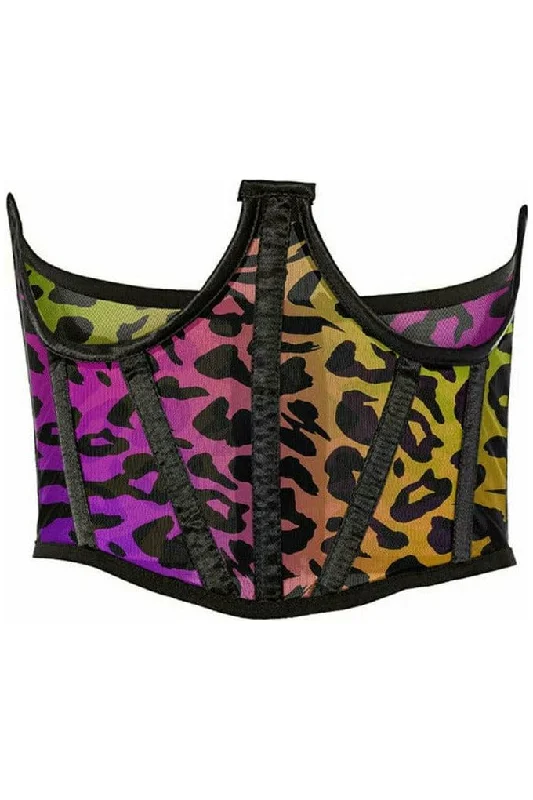 Price Drop Lavish Rainbow Animal Print Mesh Open Cup Waist Cincher