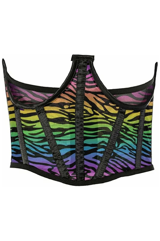 Year-End Clearance Lavish Rainbow Animal Print Mesh Open Cup Waist Cincher