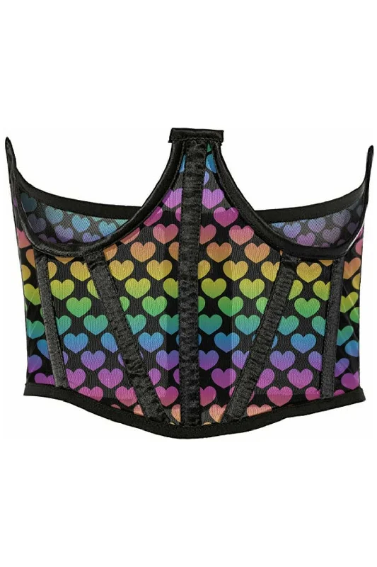 Weekend Bargains to Indulge In Lavish Rainbow Hearts Mesh Open Cup Waist Cincher