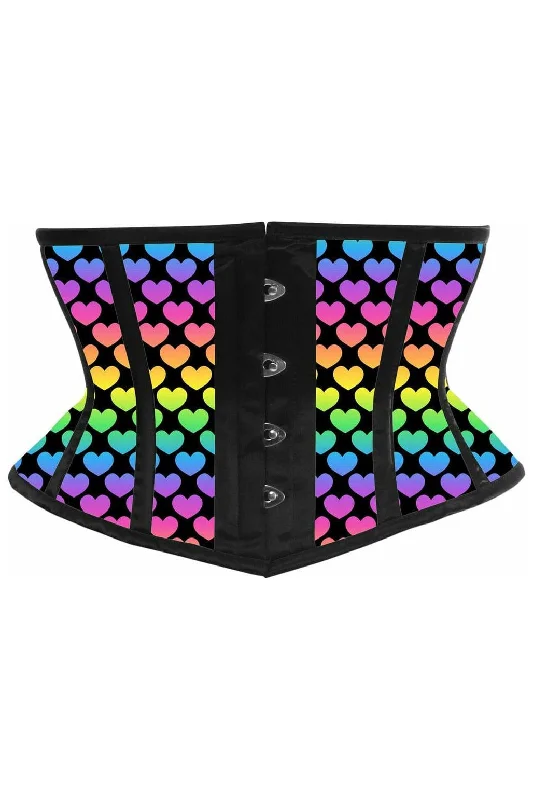 Final Clearance Lavish Rainbow Hearts Print Satin Mini Cincher Corset