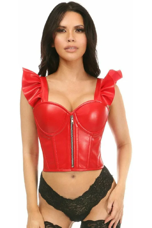 Weekend Offers That Tempt Lavish Red Faux Leather Bustier Top w/Ruffle Sleeves
