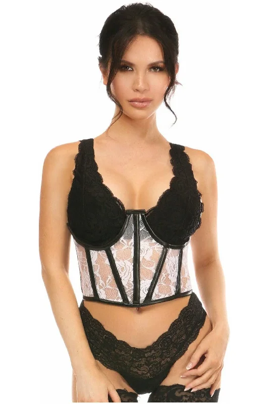 Big Discounts Lavish Sheer White Lace & Faux Leather Open Cup Waist Cincher
