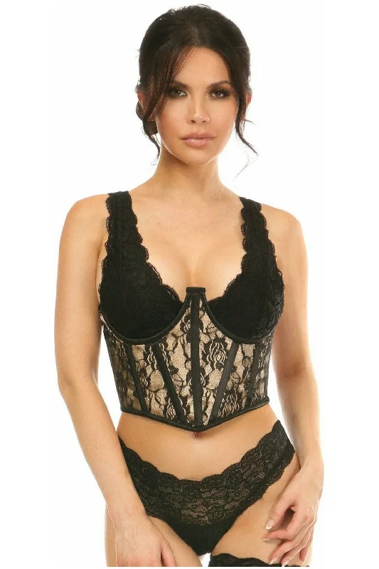 Price Rollback Lavish Tan w/Black Lace Overlay Open Cup Waist Cincher