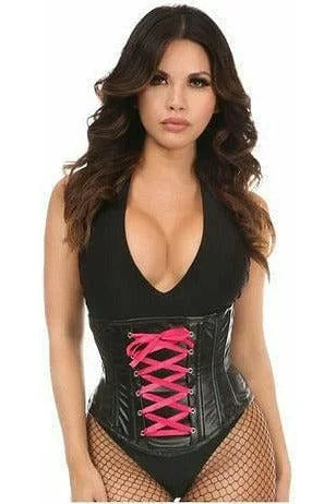 Don't Miss Lavish Wet Look Faux Leather Lace-Up Under Bust Corset