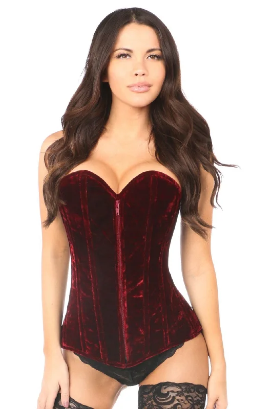Weekend Savings Sensation Lavish Red Crushed Velvet Overbust Corset