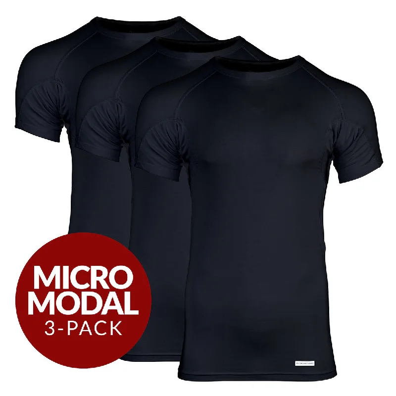 Exclusive Deal Crew Neck Micro Modal Sweat Proof Undershirt For Men - Black 3-Pack Exclusive Deal Crew Neck Micro Modal Sweat Proof Undershirt For Men - Black 3-Pack
