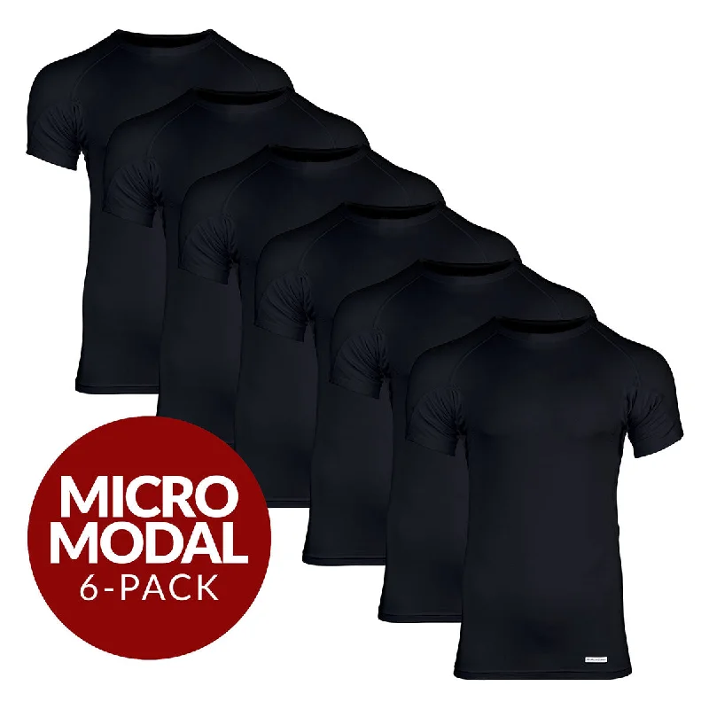 Year-End Clearance Crew Neck Micro Modal Sweat Proof Undershirt For Men - Black 6-Pack Year-End Clearance Crew Neck Micro Modal Sweat Proof Undershirt For Men - Black 6-Pack