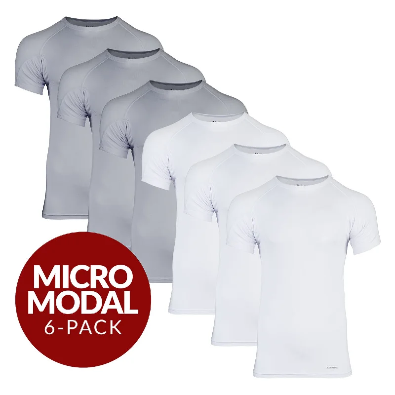 Today’s Deal Crew Neck Micro Modal Sweat Proof Undershirt For Men - Mix 6-Pack (3x White, Grey)