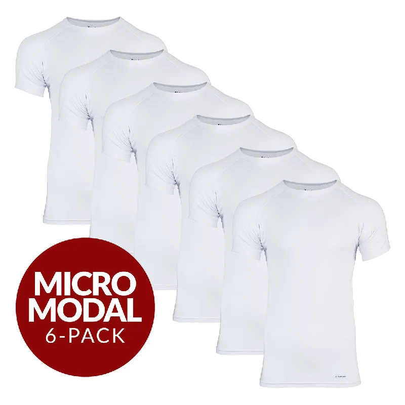 Year-End Sale Crew Neck Micro Modal Sweat Proof Undershirt For Men - White 6-Pack