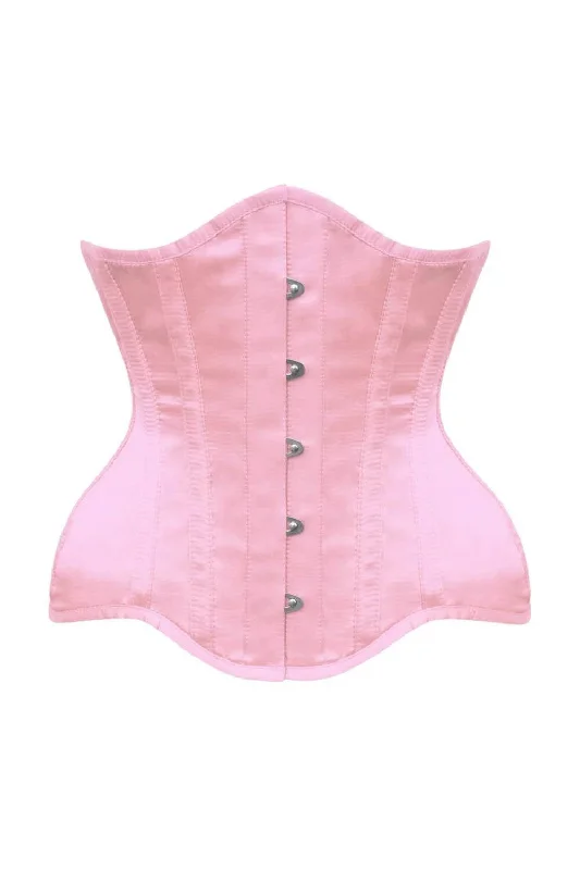Weekend Discounts to Celebrate Pink Satin Authentic Steel Boned Underbust  Corset