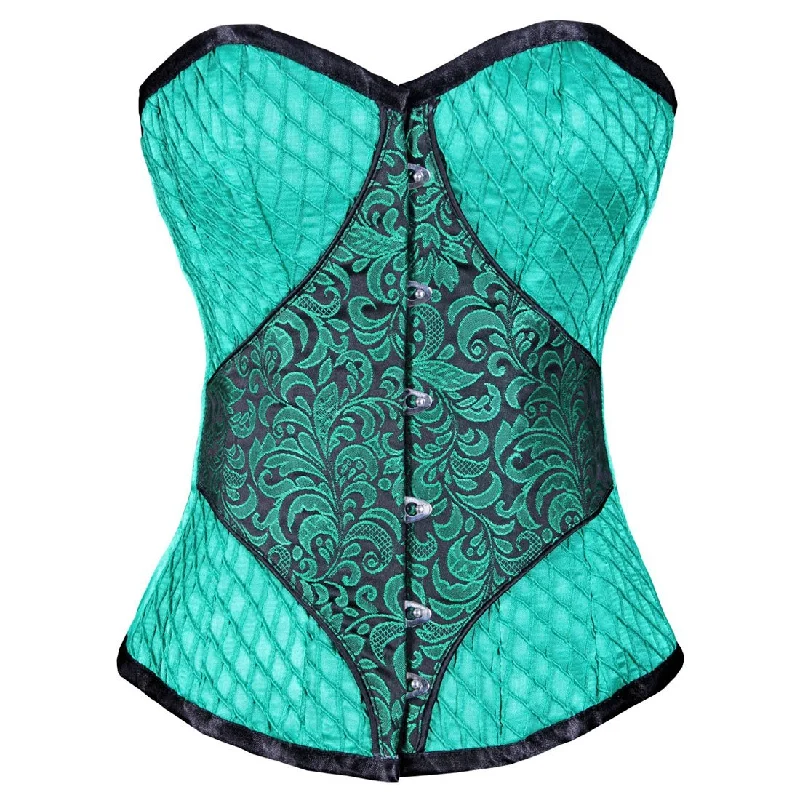 Weekend Bargains to Sizzle Pintex Satin Brocade Diamond Green Authentic Overbust Corset Weekend Bargains to Sizzle Pintex Satin Brocade Diamond Green Authentic Overbust Corset