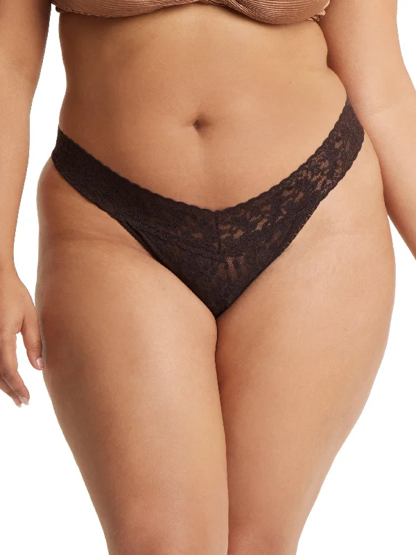 Weekend Deals You Can't Resist Plus Size Signature Lace Original Rise Thong Chocolat Noir Brown