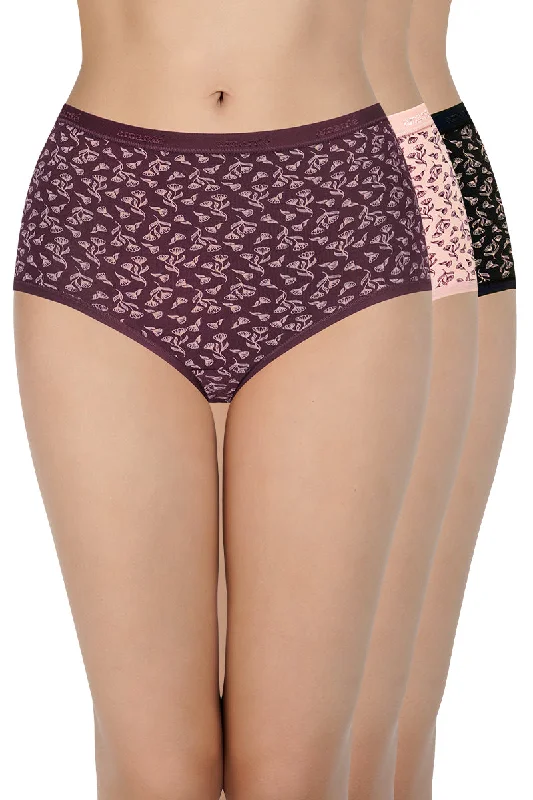 Overstock Sale Print High Rise Full Brief Panties (Pack of 3)