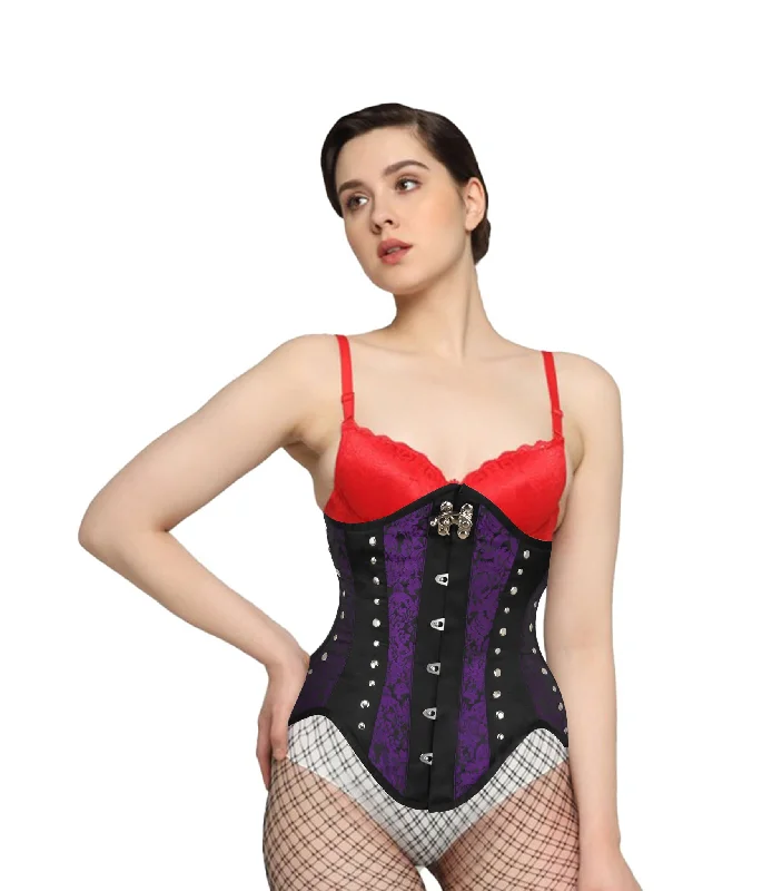 Markdown Sale Purple Brocade Black Satin Waist Reducing  Underbust Corset