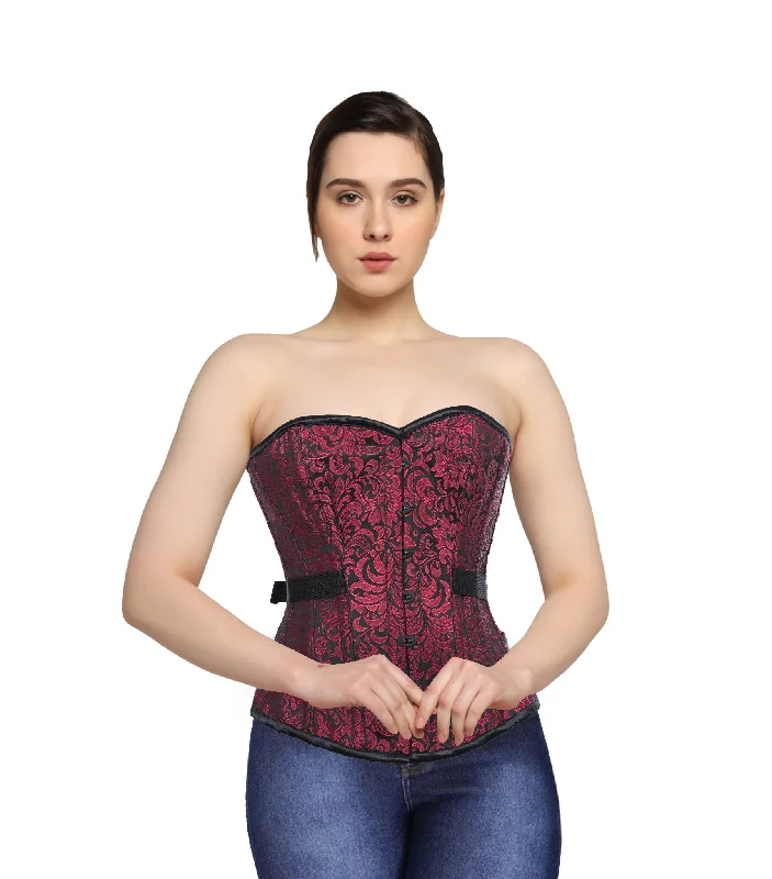 Weekend Shopping Extravaganza Red Brocade Fan Lacing Overbust Corset