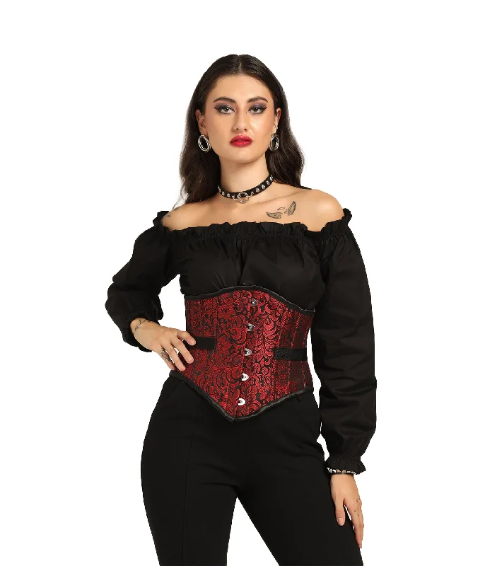 Deal Zone Red Brocade Fan Lacing  Sexy Underbust Corset