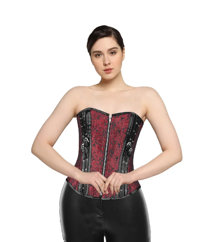 Take Advantage Red Brocade Rust & Rivets  Overbust Authentic Corset