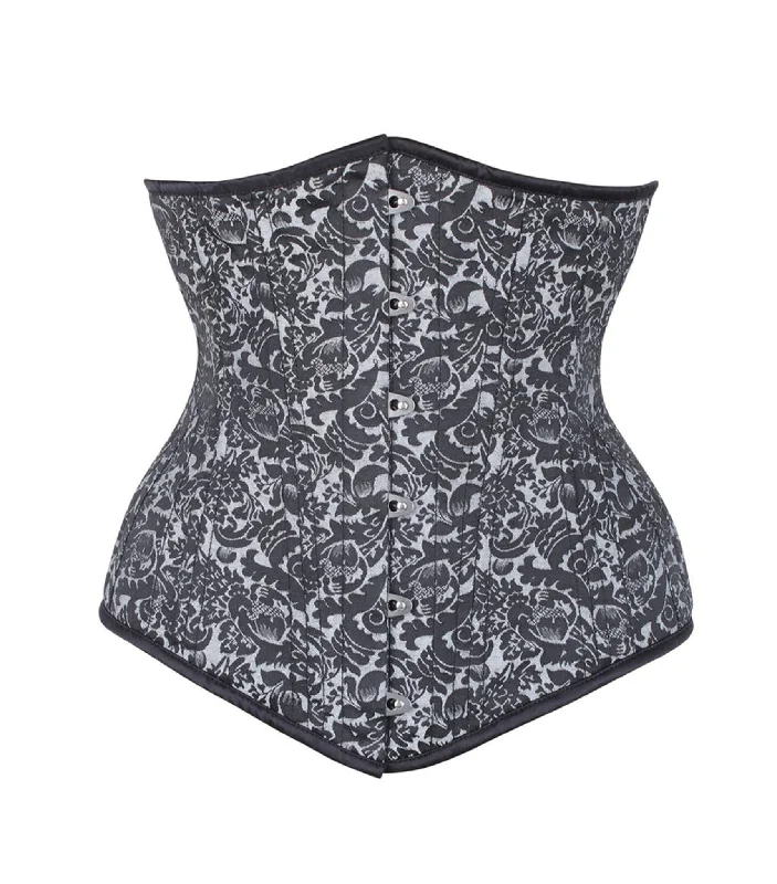 Massive Savings Silver/Black Brocade Authentic Steel Boned Waist Training Underbust Corset
