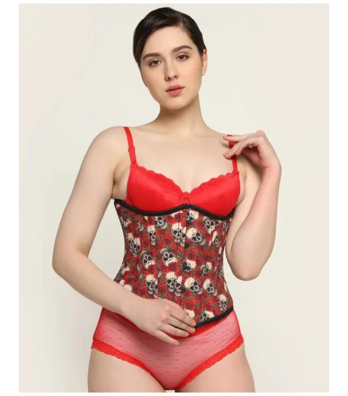 Weekend Offers That Impress Skull Rose printed waist reducing underbust corset