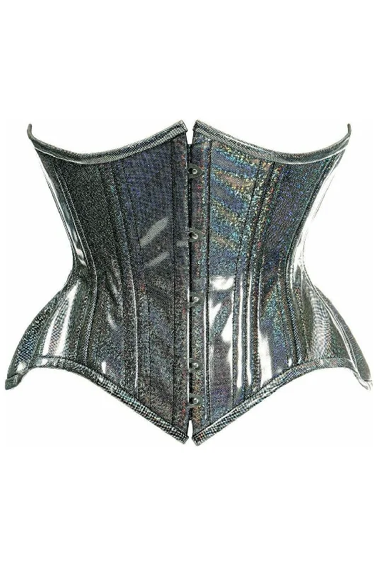 Special Savings Top Drawer Black Rainbow Glitter Holo Double Steel Boned Curvy Cut Waist Cincher Corset