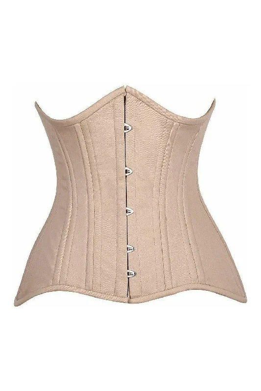 Overstock Sale Top Drawer CURVY Nude Cotton Double Steel Boned Underbust Waist Cincher Corset