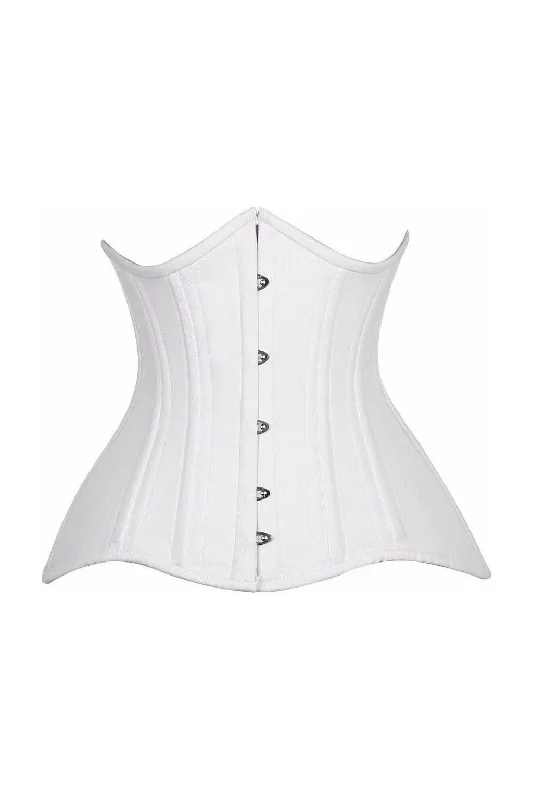 Quick Deals Top Drawer CURVY White Cotton Double Steel Boned Underbust Waist Cincher Corset