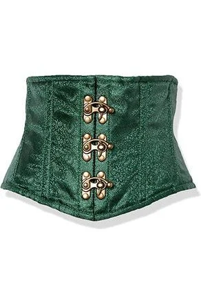 Deal Dash Top Drawer Dark Green Brocade Steel Boned Mini Cincher w/Clasps