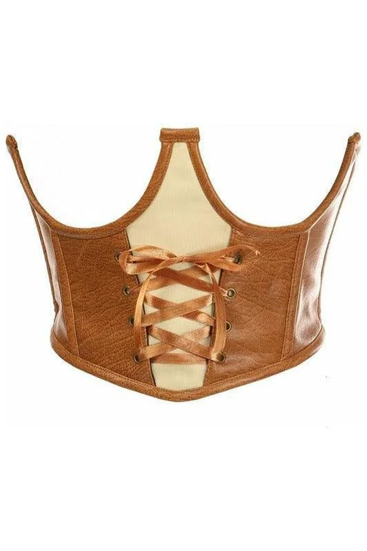 Unbeatable Deal Top Drawer Faux Leather Steel Boned Lace-Up Open Cup Waist Cincher