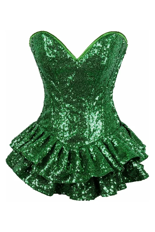 Weekend Deals That Amaze Top Drawer Green Sequin Steel Boned Mini Corset Dress