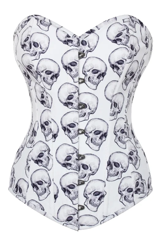 Time-Sensitive White And Grey Skull Gothic Longline Overbust Corset