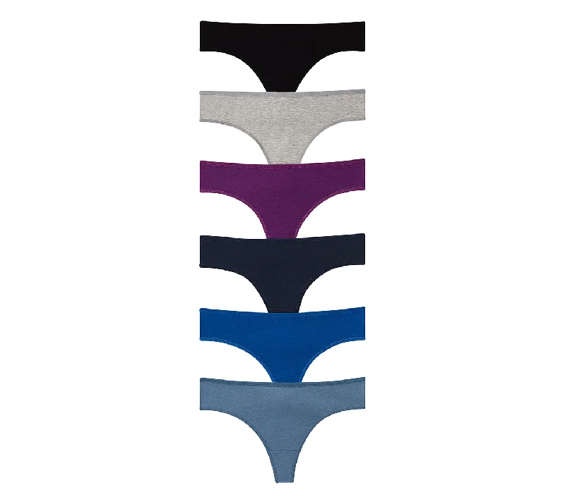 Seasonal Clearance Women's Cotton Thongs Dark Colors G String Underwear (Pack of 6)