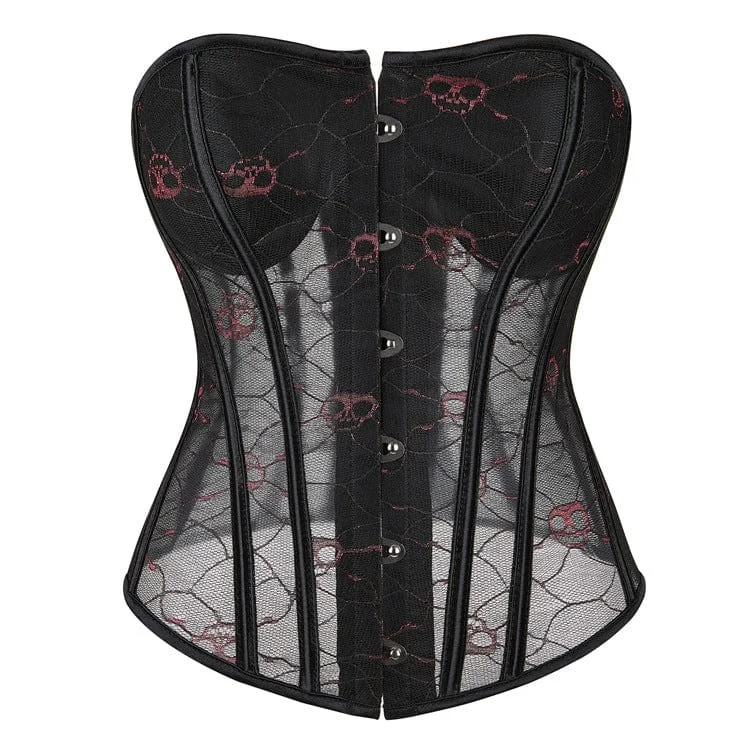 Weekend Discounts to Indulge In Women's Gothic Skull Printed Mesh Overbust Corset