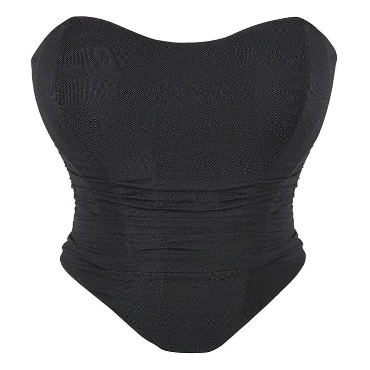 Season Finale Sale Women's Gothic Strappy Ruched Mesh Overbust Corset