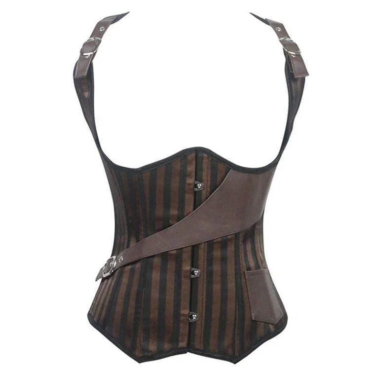 The Best Deal Women's Gothic Striped Underbust Corsets With Pocket