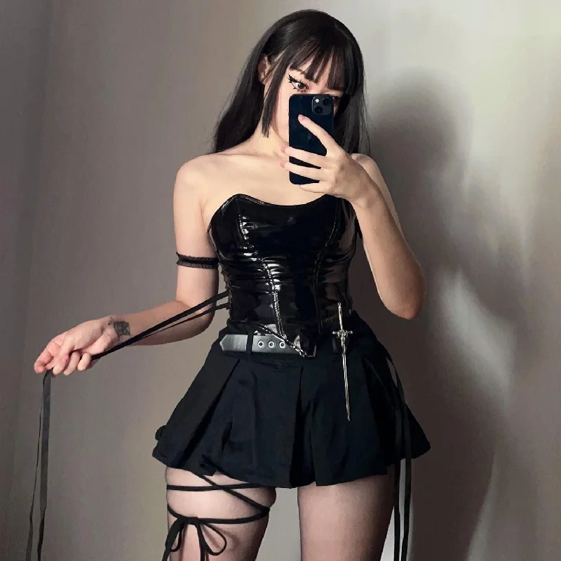 Massive Deals Women's Punk Strappy Patent Leather Overbust Corset
