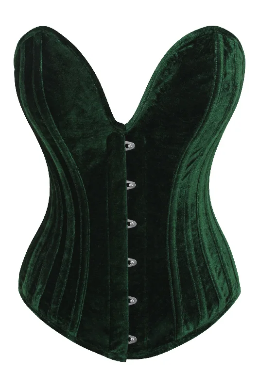 Markdowns Zelthe Green Velvet Overbust Corset With Plunge Neckline