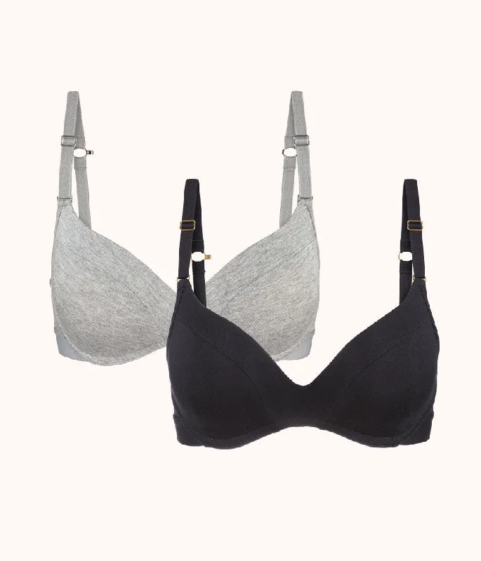 Discount Days All-Day No-Wire Push-Up Bra Bundle: Jet Black/Heather Gray