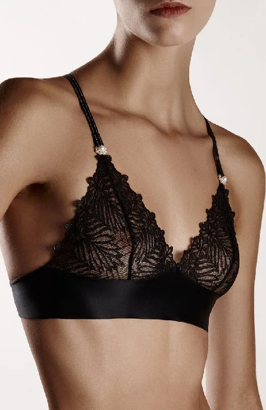 Mega Discount Black lace bralette with white pearls - Destino Bra
