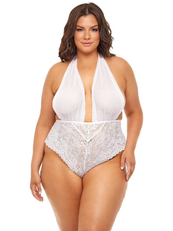 Final Clearance Bridal Curvy Aria Sheer Plunge Halter Teddy