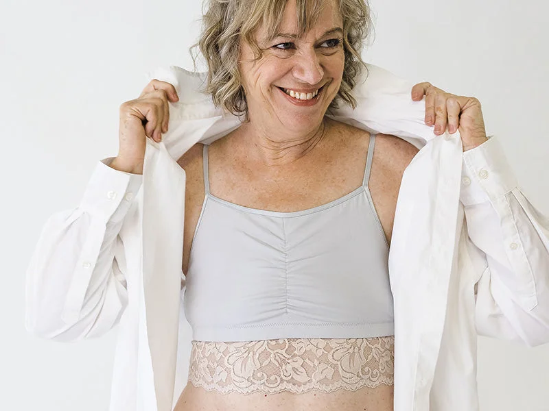 Deal of the Day Astrid Jersey Bralette with Lace, Champagne / Grey
