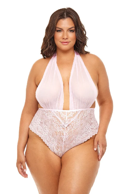 Deep Discounts Curvy Aria Sheer Plunge Halter Teddy