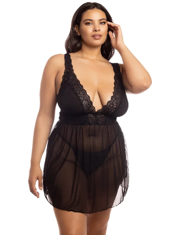 Cash Savings Curvy Nora Lace and Sheer Babydoll